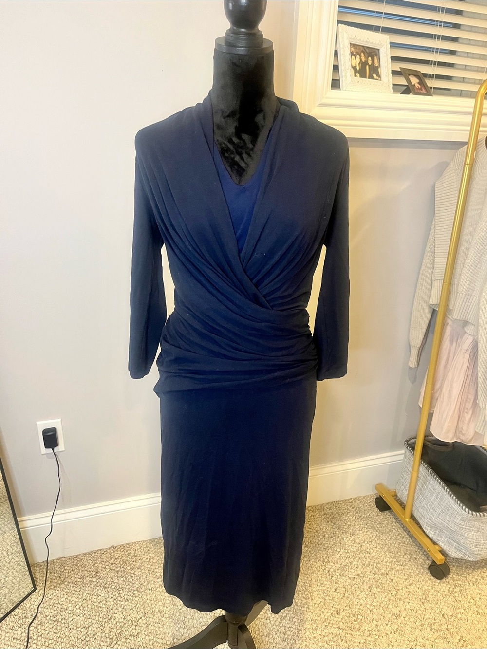 Mm Lafleur Navy Wrap-Style Dress- large - Picture 3 of 9
